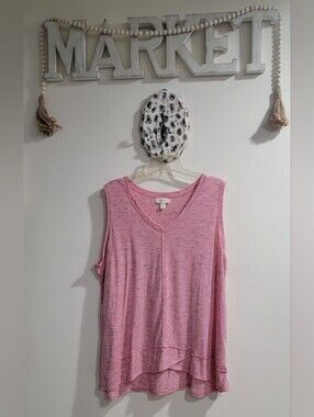 Style & Co. Pink V-Neck Layered Hem Sleeveless Tank